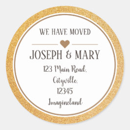 Verandering van adres goud glitter modern ronde sticker