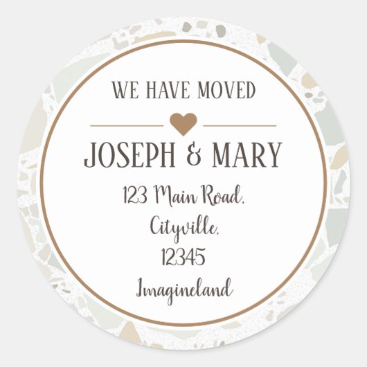 Verandering van adres in de moderne terrazzo ronde sticker (Voorkant)