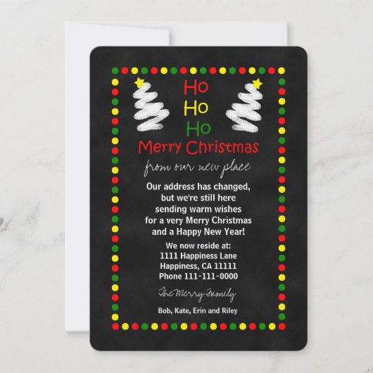 Verandering van Adres Kerst Flat Kaart Chalkboard (Voorkant)