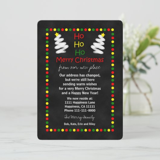 Verandering van Adres Kerst Flat Kaart Chalkboard (Staand voorkant)