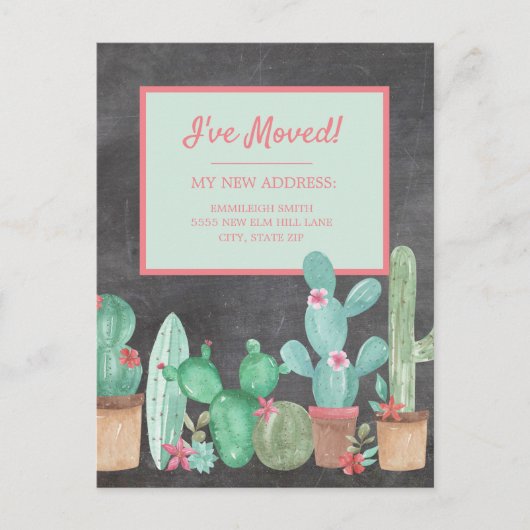 Verandering van adres Schoolbord Cactus Bloemen Briefkaart (Voorkant)