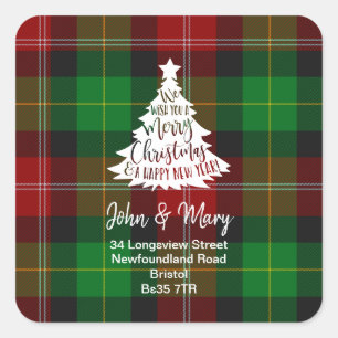 Verandering van adres sticker kerst tartan boom