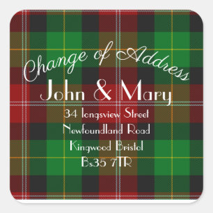 Verandering van Adres sticker retour tartan rood