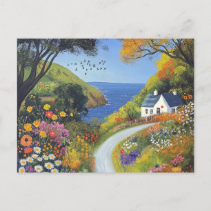 Verandering van adres Strandhuisje en Bloemen Briefkaart