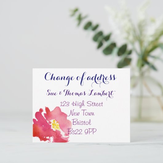 Verandering van adres water-kleur briefkaart (Staand voorkant)