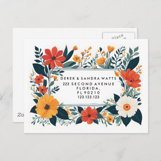 Verandering van adres we hebben botanisch geel ver aankondigingskaart (Voorkant / Achterkant)