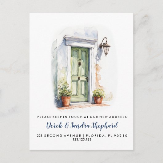 Verandering van adres we hebben groene deur verpla aankondigingskaart (Voorkant)