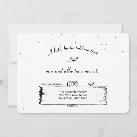 Verandering van adres Wegwijzer Vogels met sterren Aankondiging (Voorkant)