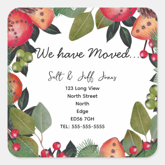 Verandering van adres winterseizoen vierkante sticker (Voorkant)