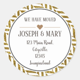 Verandering van adres zwarte goudherringbone moder ronde sticker