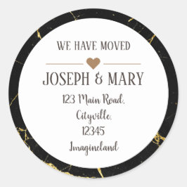 Verandering van adres zwarte goudkleurige elegante ronde sticker