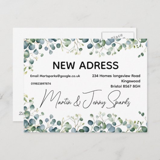 Verandering van Adreskleur nieuw huis dat we hebbe Aankondigingskaart (Voorkant / Achterkant)