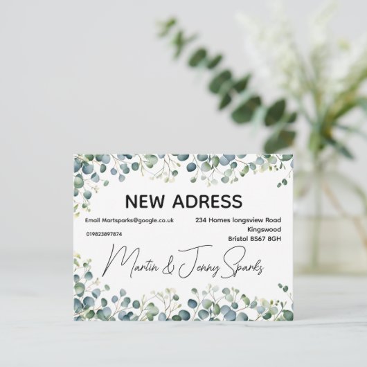 Verandering van Adreskleur nieuw huis dat we hebbe Aankondigingskaart (Staand voorkant)