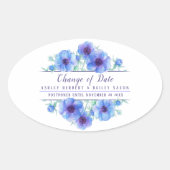 Verandering van datum anemone blauwe bruiloft uitg ovale sticker (Voorkant)