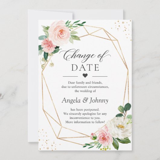 Verandering van Datum Blush Pink Floral Gold Geome Kaart (Voorkant)