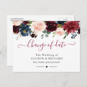 Verandering van datum Bourgondië Blush Navy Bloem  Briefkaart (Voorkant / Achterkant)