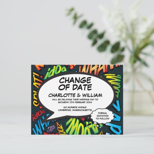 Verandering van Datum Fun Uitgesteld Fun Comic Mod Briefkaart (Staand voorkant)