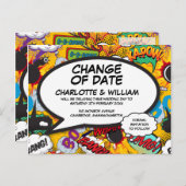 Verandering van Datum Leuk Uitgesteld Modern Comic Aankondigingskaart (Voorkant / Achterkant)