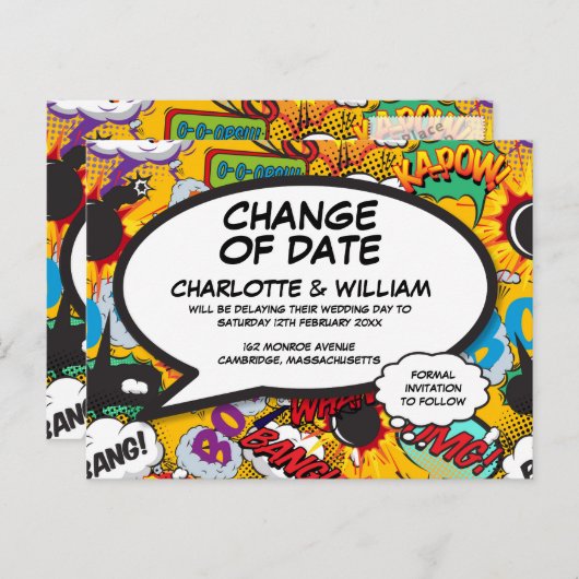 Verandering van Datum Leuk Uitgesteld Modern Comic Briefkaart (Voorkant / Achterkant)
