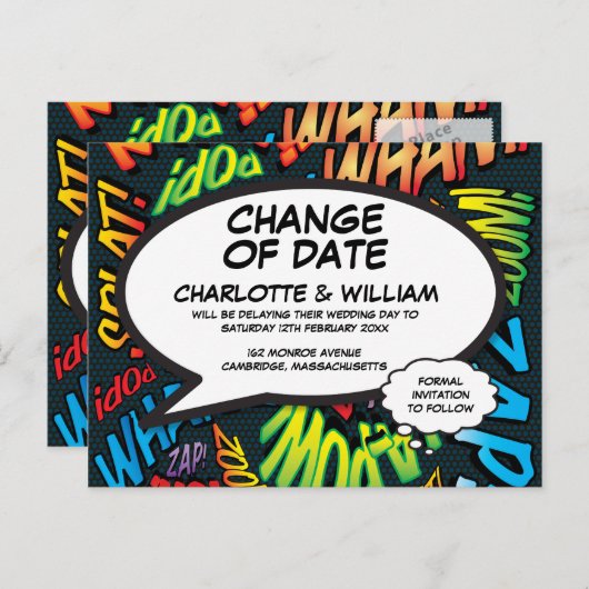 Verandering van Datum Leuk Uitgesteld Modern Leuk Aankondigingskaart (Voorkant / Achterkant)