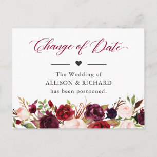 Verandering van datum Rustic Burgundy Rode Blos Wi Briefkaart