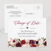 Verandering van datum Rustic Burgundy Rode Blush B Briefkaart (Voorkant / Achterkant)