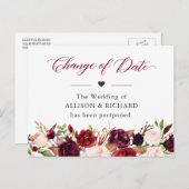 Verandering van datum Rustic Burgundy Roze Bloemen Briefkaart (Voorkant / Achterkant)
