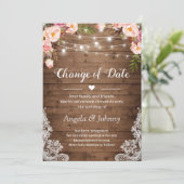 Verandering van Datum Rustic Floral Lace String Li Kaart (Staand voorkant)