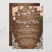 Verandering van Datum Rustic Floral Lace String Li Kaart (Voorkant / Achterkant)