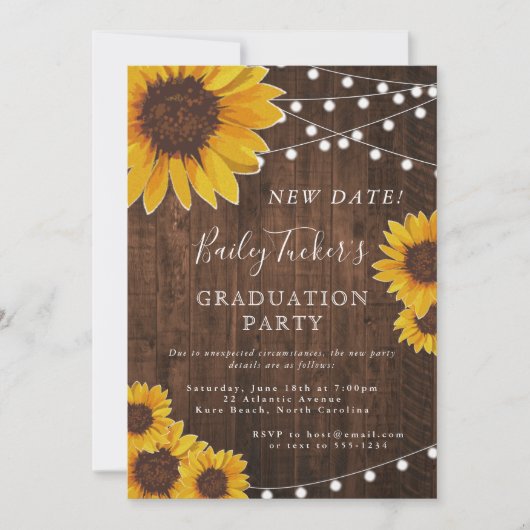 Verandering van datum Rustic Sunflower Graduation Kaart (Voorkant)