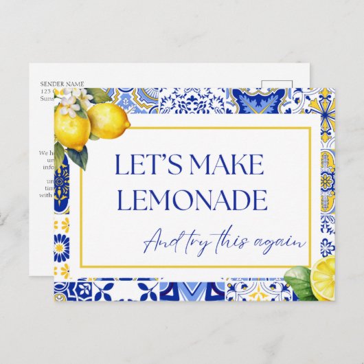 Verandering van Datum Uitgesteld Geannuleerd Lemon Briefkaart (Voorkant / Achterkant)