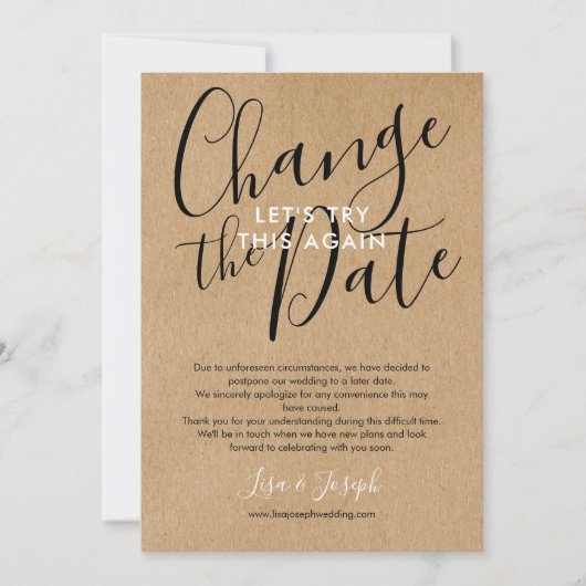 Verandering van datum uitgesteld geannuleerd Rusti Kaart (Voorkant)