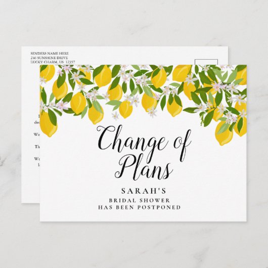 Verandering van datum uitgesteld geannuleerde even briefkaart (Voorkant / Achterkant)