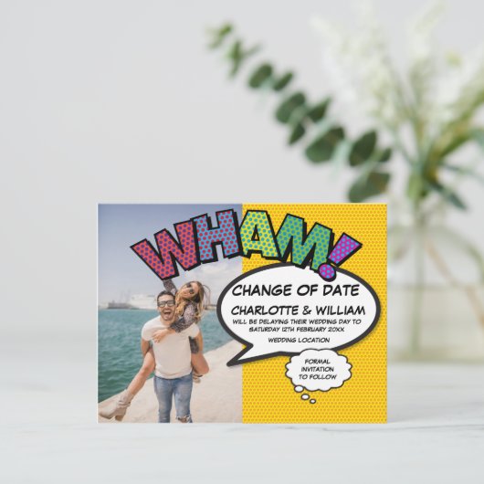 Verandering van Datum Uitgesteld Moderne Leuke Fot Aankondigingskaart (Staand voorkant)