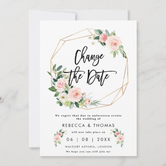 verandering van de datum boho floals bruiloft uitn kaart (Voorkant)