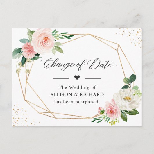 Verandering van de datum Elegant Geometric Blush P Briefkaart (Voorkant)