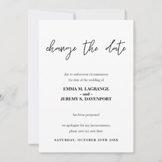 Verandering van de datum trouwannouncement save the date (Voorkant)