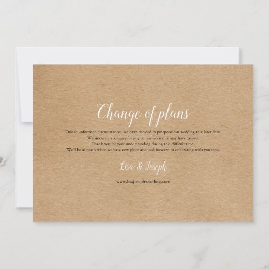 Verandering van de Datum Uitgesteld Geannuleerd Ev Kaart (Achterkant)