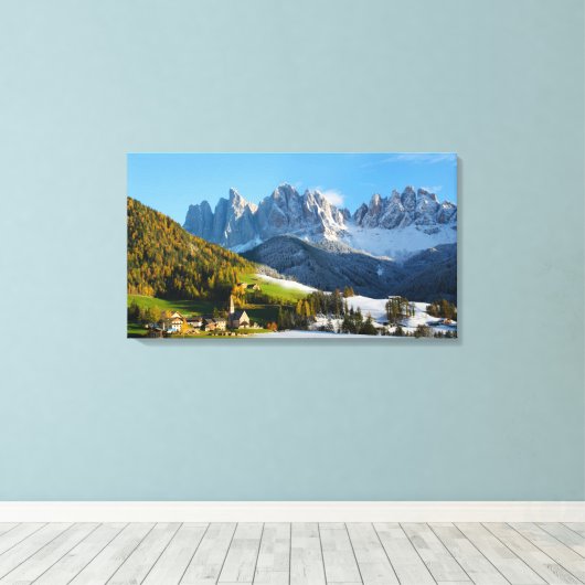 Verandering van het seizoen in de Dolomieten Canvas Afdruk (Insitu (Houten vloer))