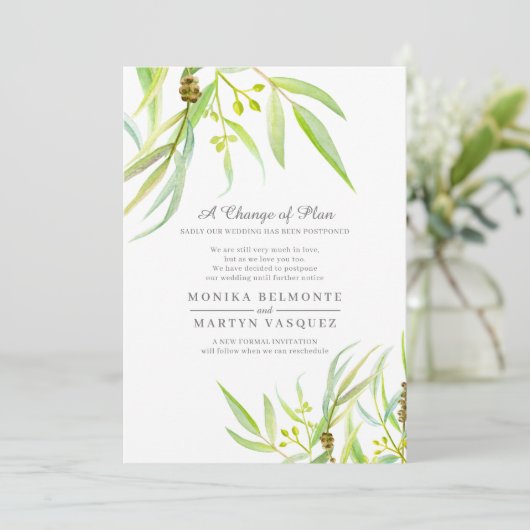 Verandering van plan Eucalyptus blad waterverf bru Kaart (Staand voorkant)