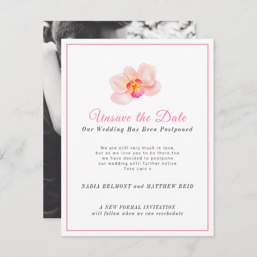 Verandering van plan trouwdatum uitstellen save the date (Voorkant / Achterkant)