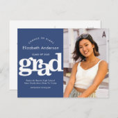 Verandering van plannen afstuderen foto navy bold uitnodiging briefkaart (Voorkant / Achterkant)