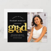 Verandering van plannen afstuderen gouden zwarte t uitnodiging briefkaart (Voorkant / Achterkant)