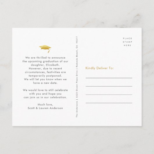 Verandering van plannen afstuderen gouden zwarte t uitnodiging briefkaart (Achterkant)