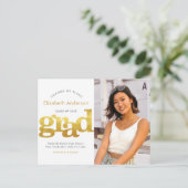 Verandering van plannen afstuderen vettige goudtyp uitnodiging briefkaart (Staand voorkant)
