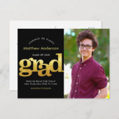 Verandering van plannen afstuderen zwarte goudtypo uitnodiging briefkaart (Voorkant / Achterkant)