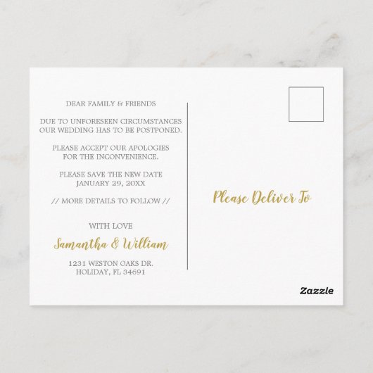 Verandering van plannen Briefkaart met uitgestelde (Achterkant)