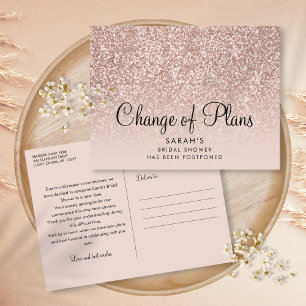 Verandering van Plannen Bruidsfeest Roze Gouden Gl Briefkaart