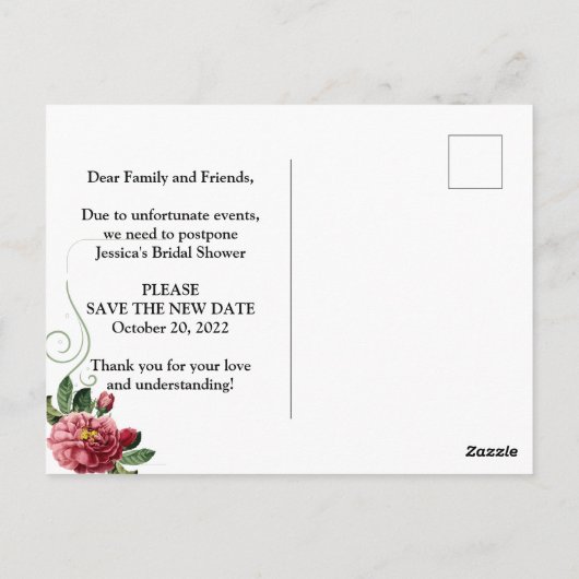 Verandering van plannen Bruidsuitnodiging uitgeste Briefkaart (Achterkant)