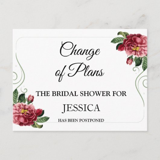 Verandering van plannen Bruidsuitnodiging uitgeste Briefkaart (Voorkant)